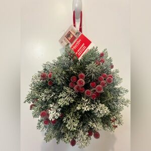 Martha Stewart  Decor Fir & Pip Berry 9" Hanging Kissing Christmas Ball Outdoor